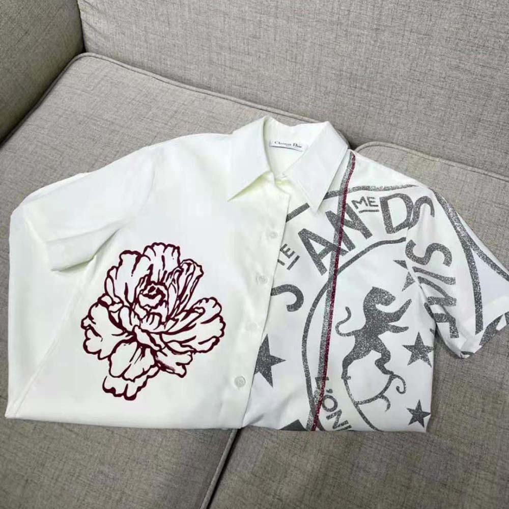 Dior Women Long Blouse Ecru Cotton Poplin and Silk with Dior Union Motif - image 5
