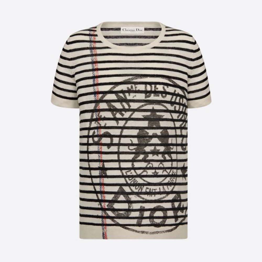 Front view of Dior Women Marinière Short-Sleeved Sweater in black knit