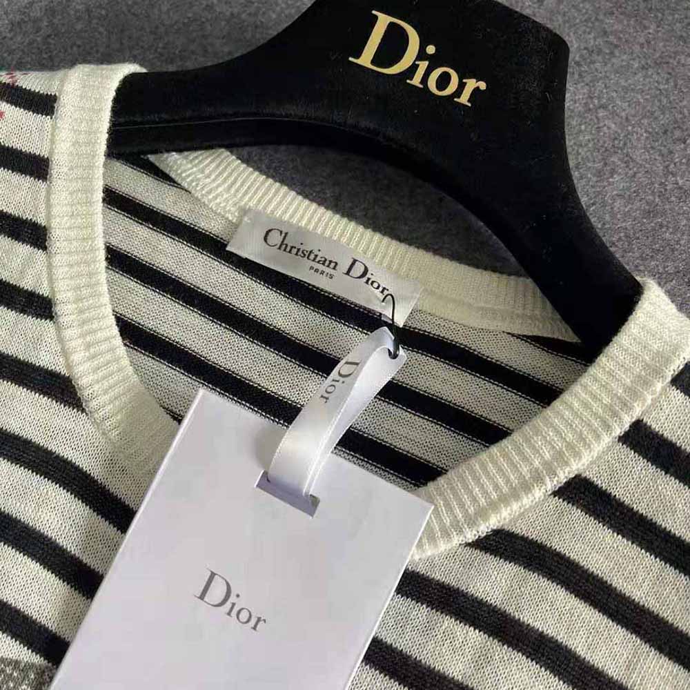 Dior Women Marinière Short-Sleeved Sweater White Linen Cashmere and Silk Knit - image 4