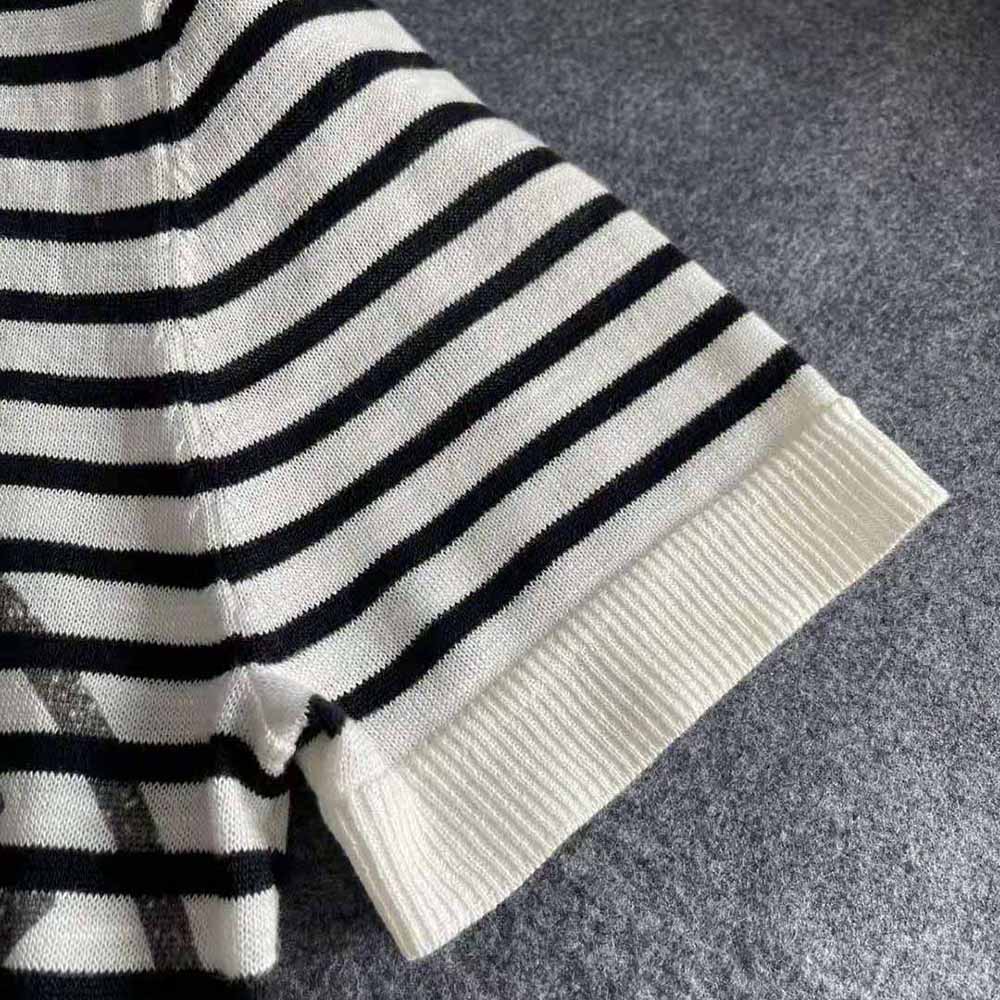 Dior Women Marinière Short-Sleeved Sweater White Linen Cashmere and Silk Knit - image 9