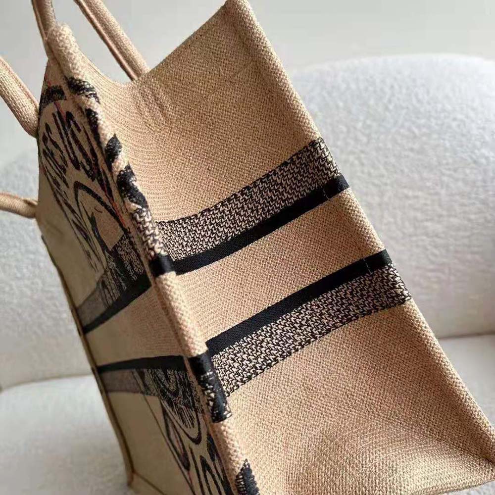 Dior Women Medium Dior Book Tote Beige Jute Canvas Embroidered with Dior Union Motif - image 7