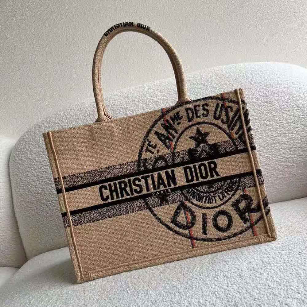 Dior Women Medium Dior Book Tote Beige Jute Canvas Embroidered with Dior Union Motif - image 4