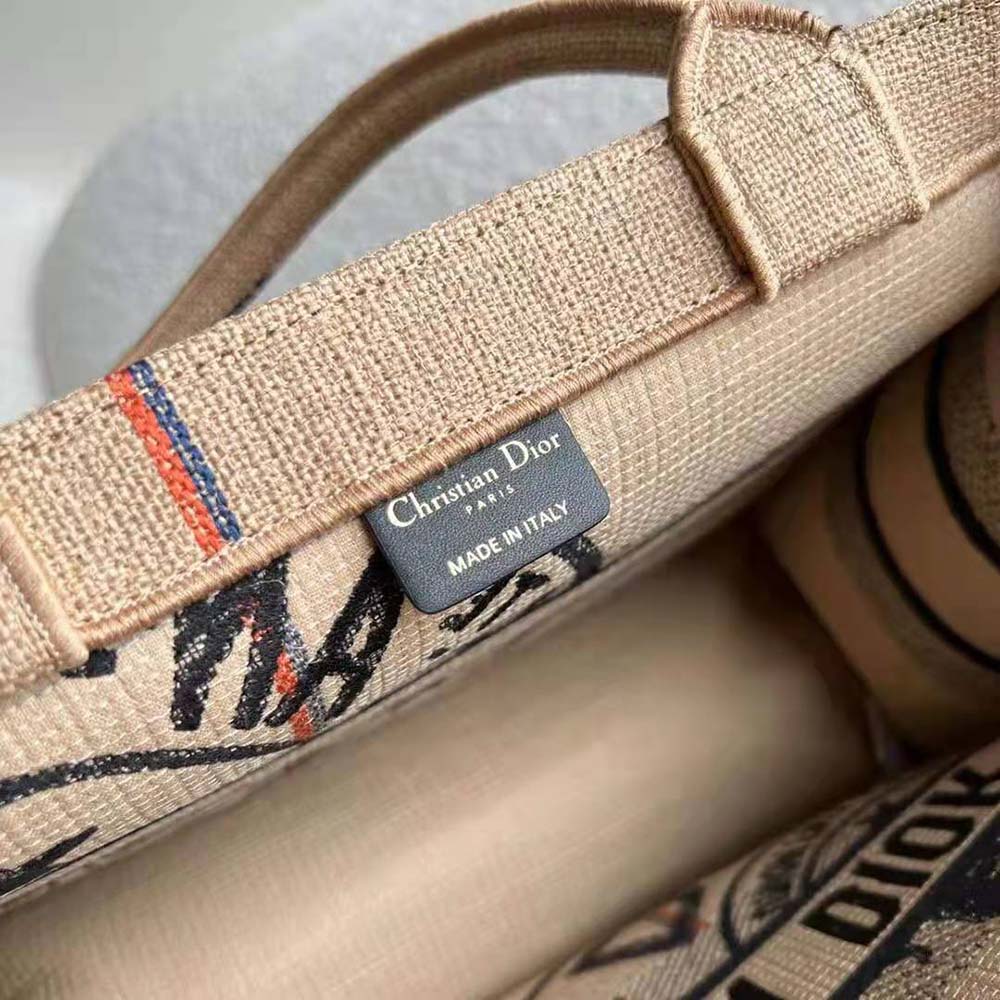 Dior Women Medium Dior Book Tote Beige Jute Canvas Embroidered with Dior Union Motif - image 10
