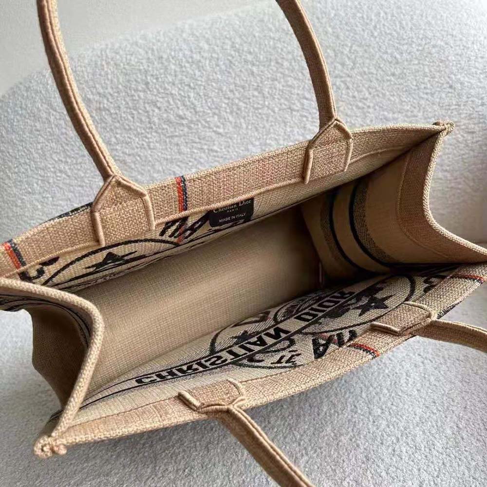 Dior Women Medium Dior Book Tote Beige Jute Canvas Embroidered with Dior Union Motif - image 8