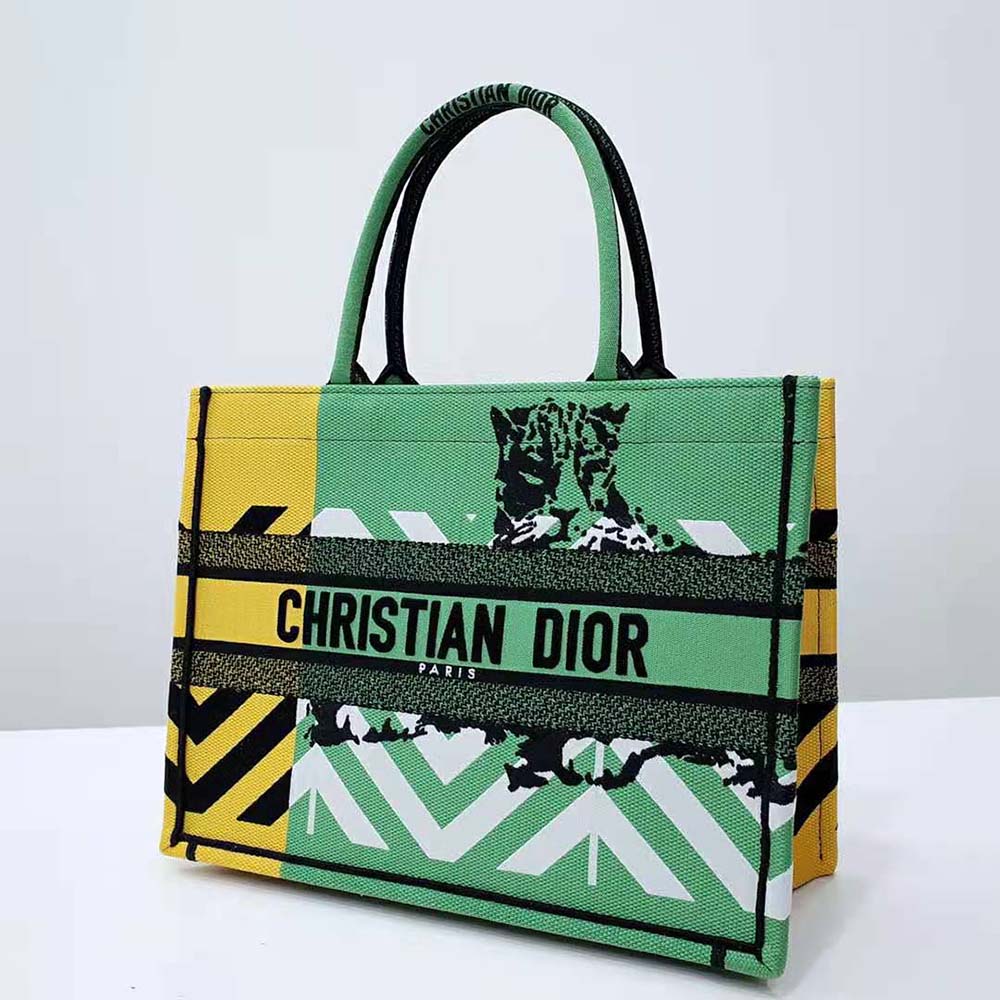 Dior Women Medium Dior Book Tote Bright Green and Orange D-Jungle Pop Embroidery - image 4