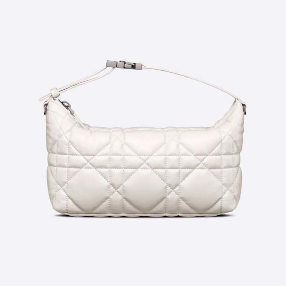 Front view of Dior Women Medium Diortravel Nomad Pouch Latte Macrocannage Calfskin