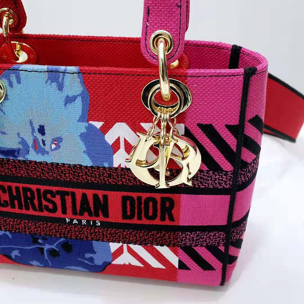 Dior Women Medium Lady D-lite Bag Bright Pink Multicolor D-Flower Pop Embroidery - image 8