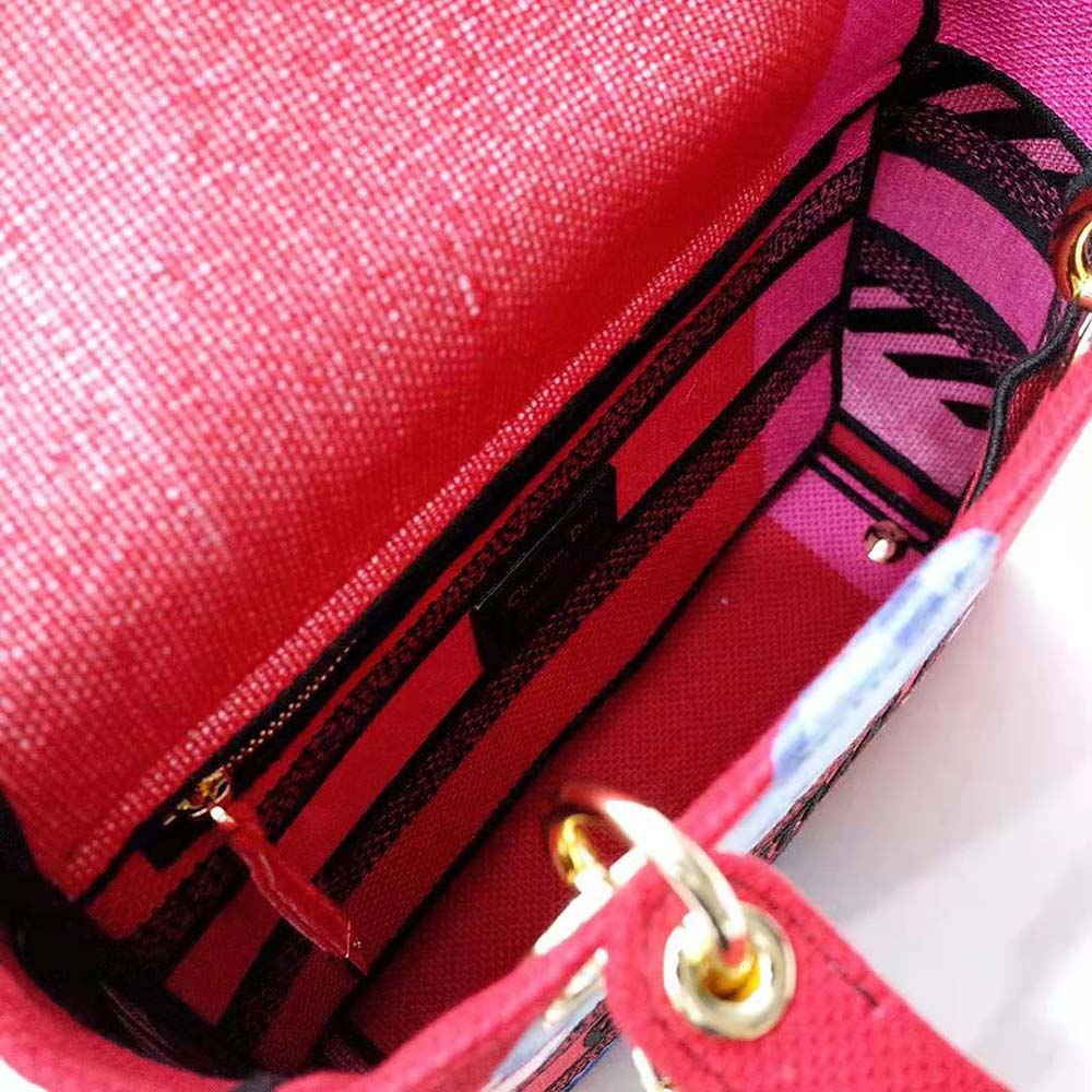 Dior Women Medium Lady D-lite Bag Bright Pink Multicolor D-Flower Pop Embroidery - image 10