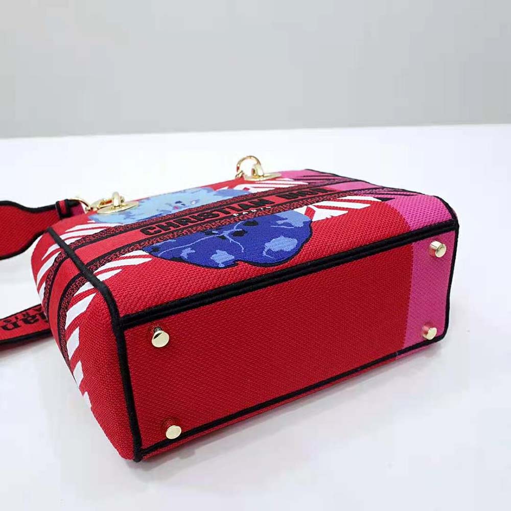 Dior Women Medium Lady D-lite Bag Bright Pink Multicolor D-Flower Pop Embroidery - image 6