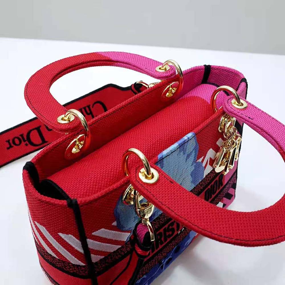 Dior Women Medium Lady D-lite Bag Bright Pink Multicolor D-Flower Pop Embroidery - image 7