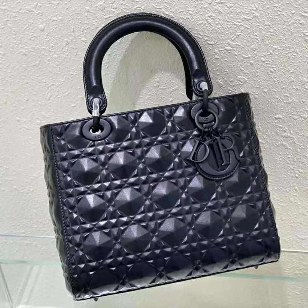 Dior Women Medium Lady Dior Bag Black Cannage Calfskin with Diamond Motif - image 4