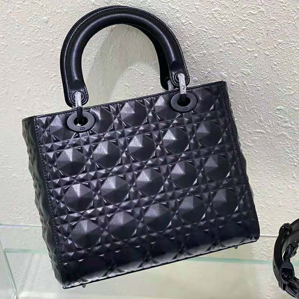 Dior Women Medium Lady Dior Bag Black Cannage Calfskin with Diamond Motif - image 5