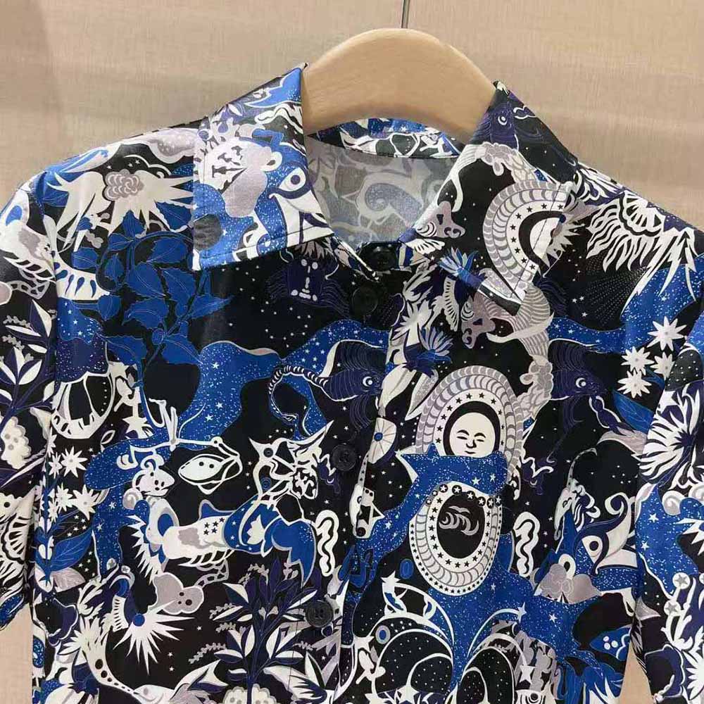 Dior Women Mid-Length Belted Dress Blue Dior Zodiac Fantastico Cotton Poplin - image 8
