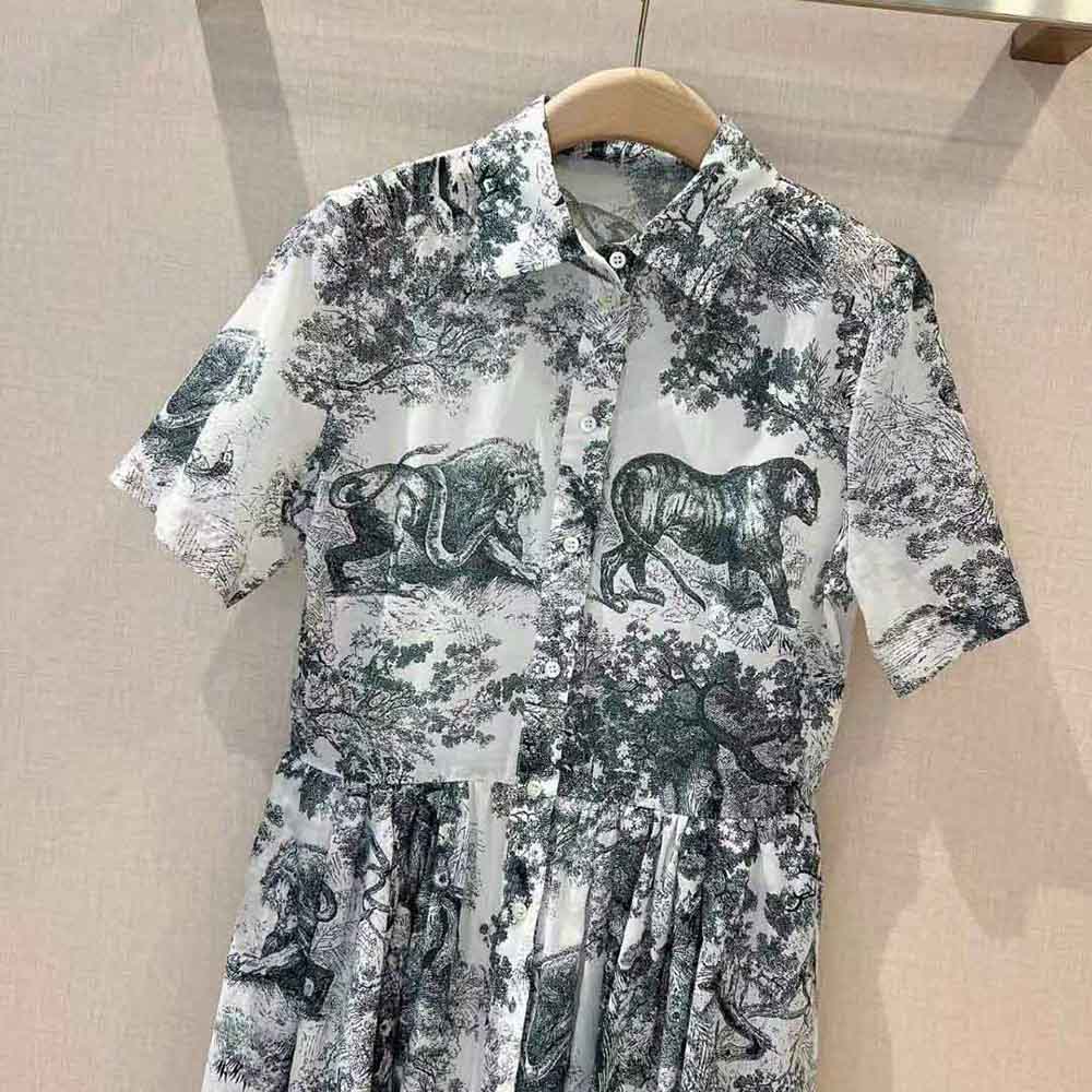 Dior Women Mid-Length Shirt Dress White and Navy Blue Toile de Jouy Cotton Voile - image 8