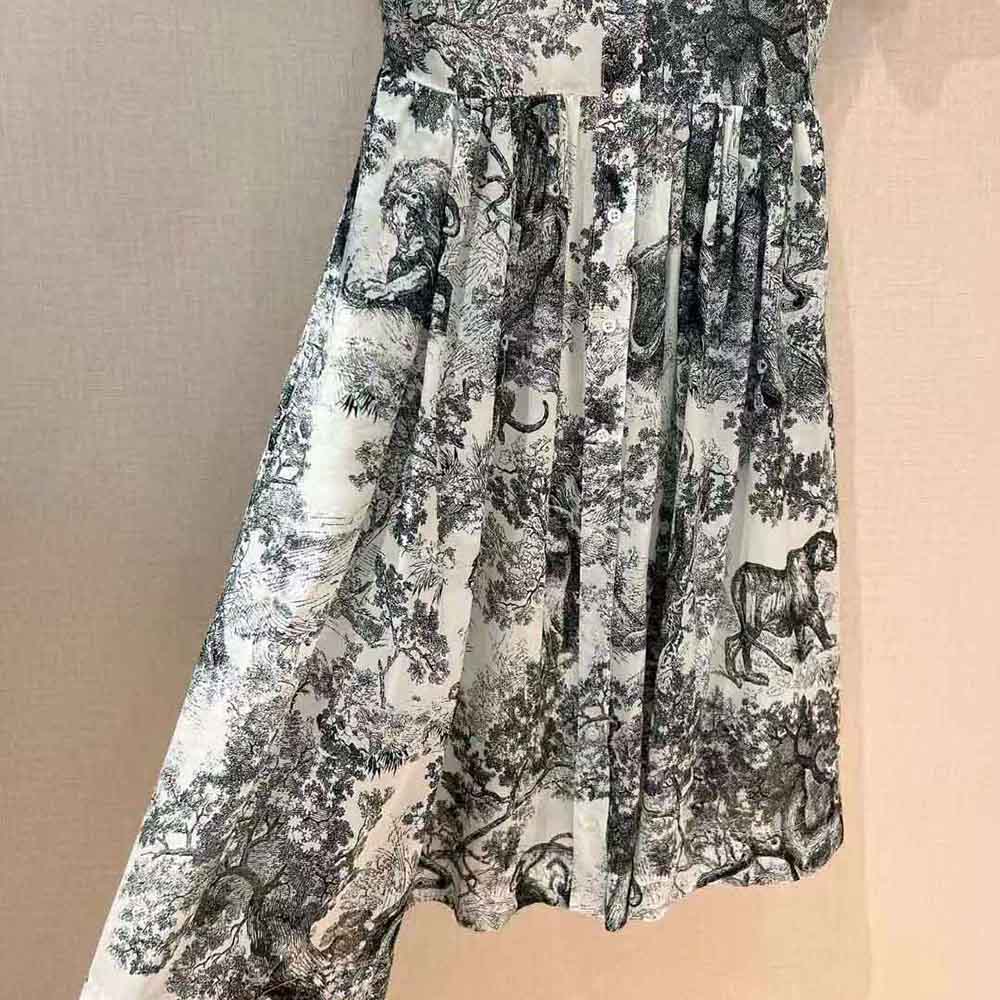Dior Women Mid-Length Shirt Dress White and Navy Blue Toile de Jouy Cotton Voile - image 7