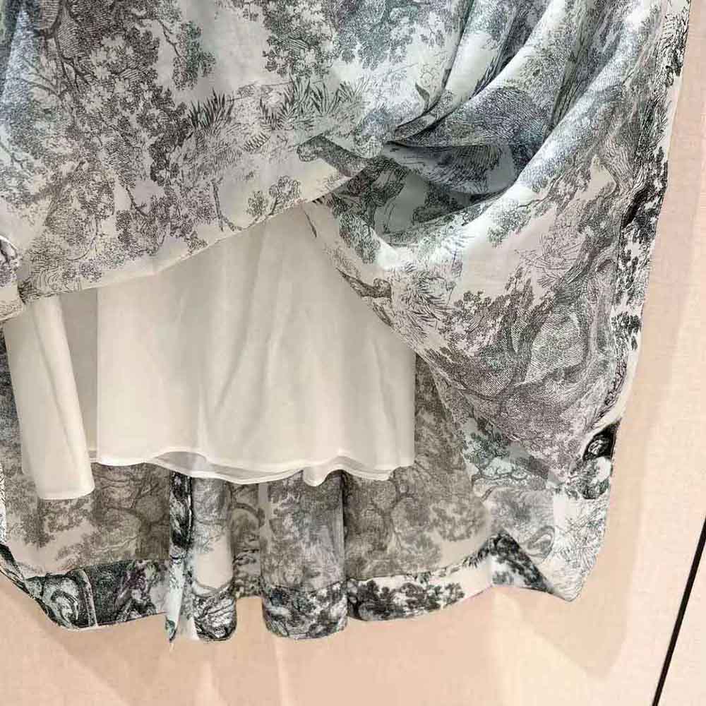 Dior Women Mid-Length Shirt Dress White and Navy Blue Toile de Jouy Cotton Voile - image 6