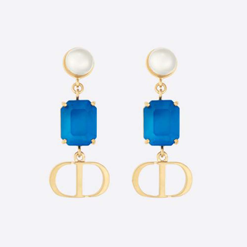 Front view of Dior Women Petit CD Earrings with blue crystals