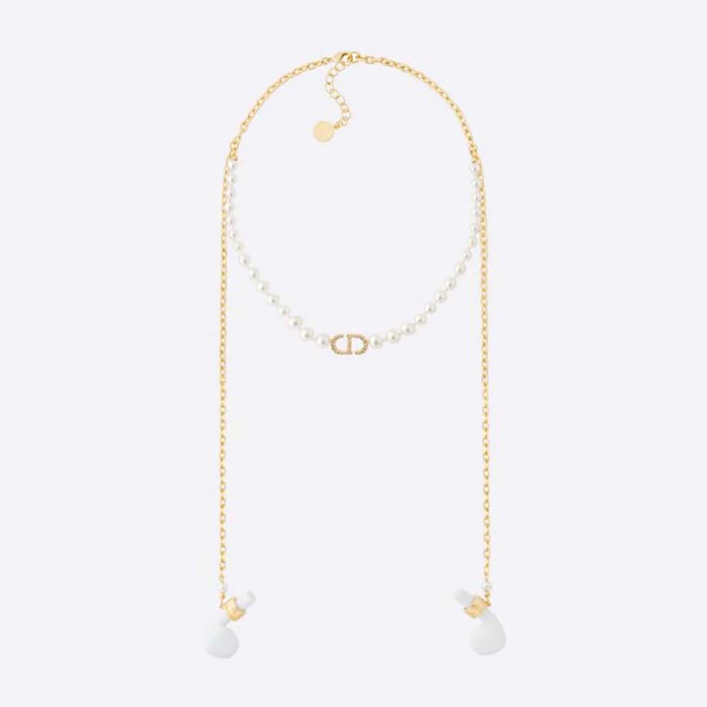 Front view of Dior Women Petit CD Necklace for Headphones Gold-Finish Metal