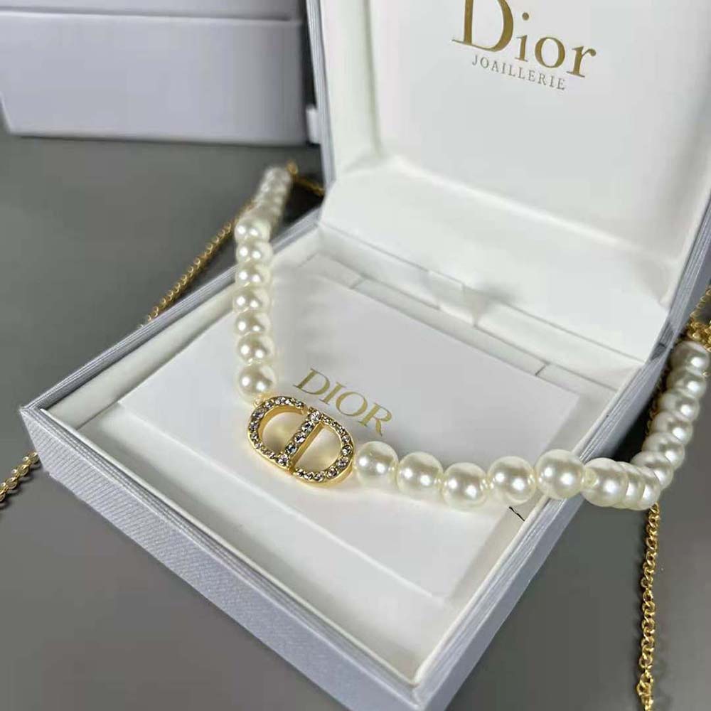 Side angle showing lobster clasp closure on Dior Women Petit CD Necklace