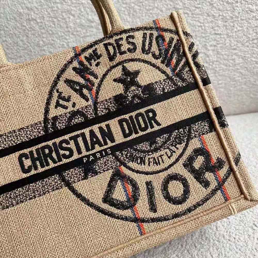 Dior Women Small Dior Book Tote Beige Jute Canvas Embroidered with Dior Union Motif - image 10