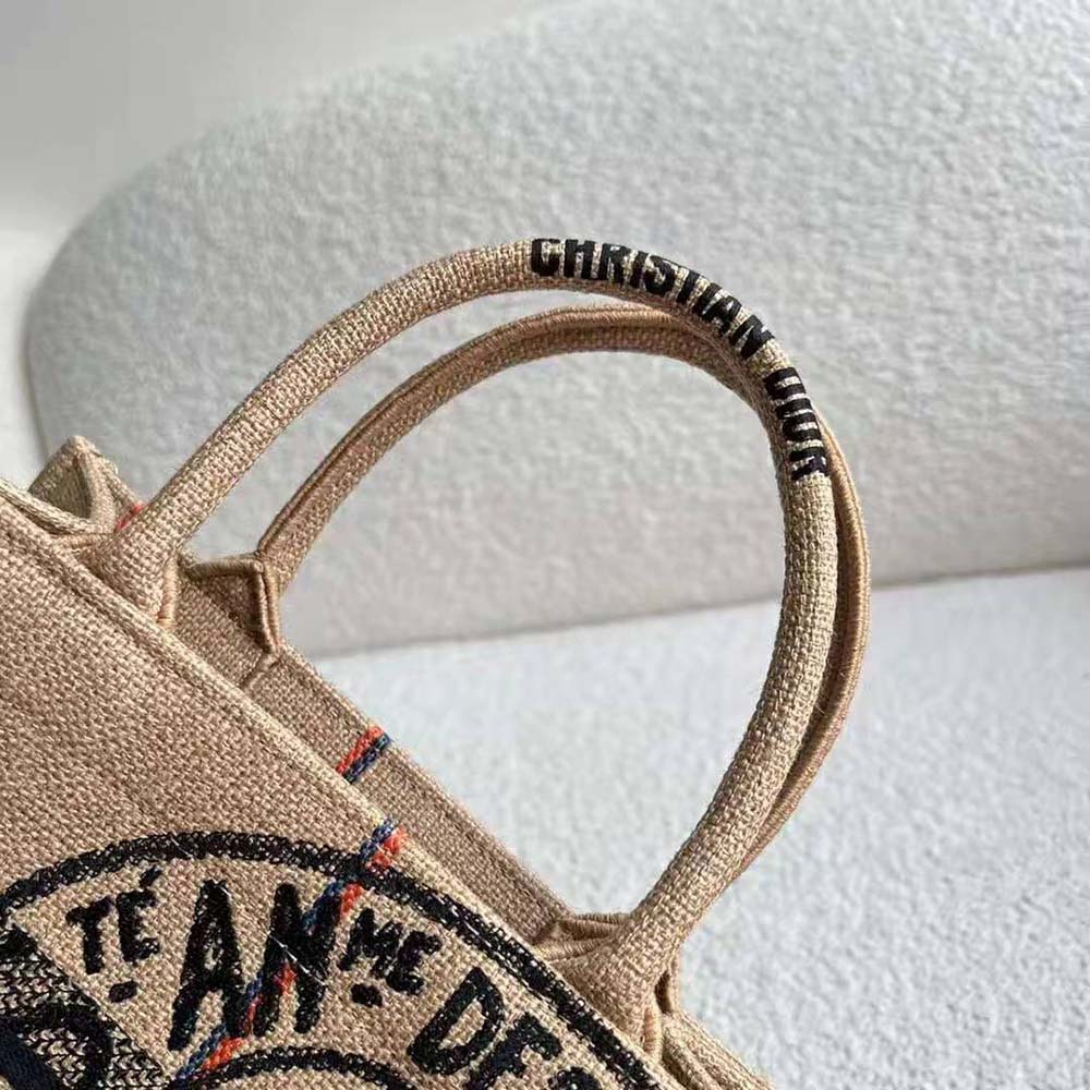 Dior Women Small Dior Book Tote Beige Jute Canvas Embroidered with Dior Union Motif - image 8