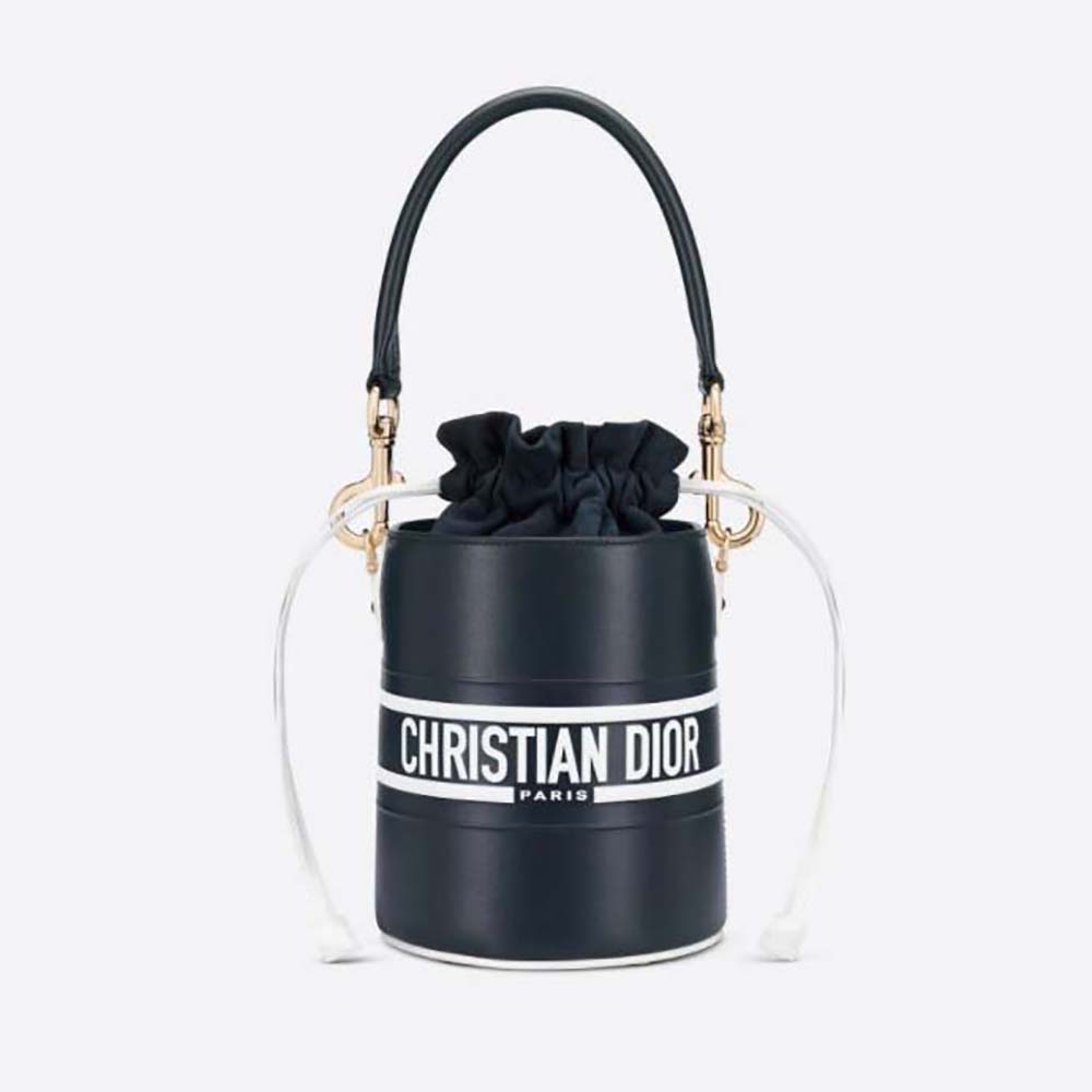 Front view of Dior Women Small Dior Vibe Bucket Bag Blue Smooth Calfskin
