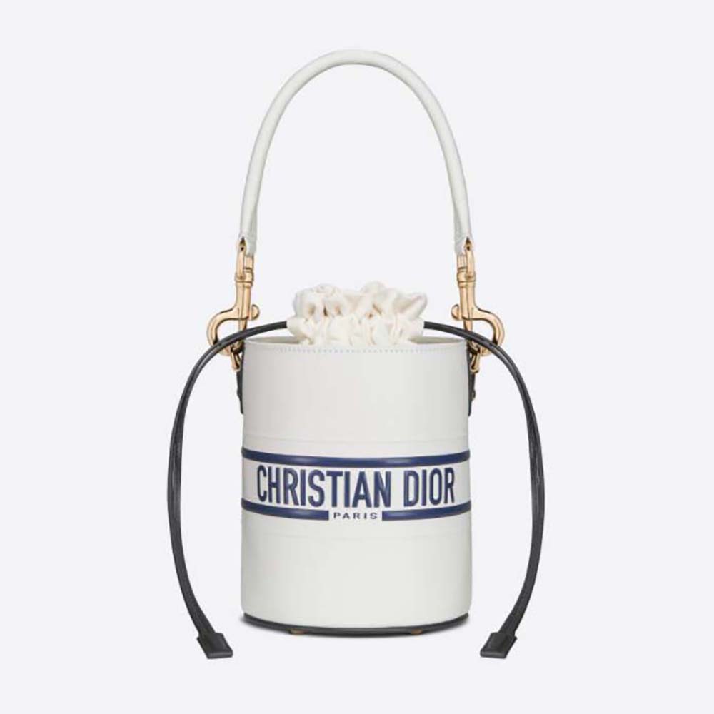 Front view of Dior Women Small Dior Vibe Bucket Bag White and Blue Smooth Calfskin