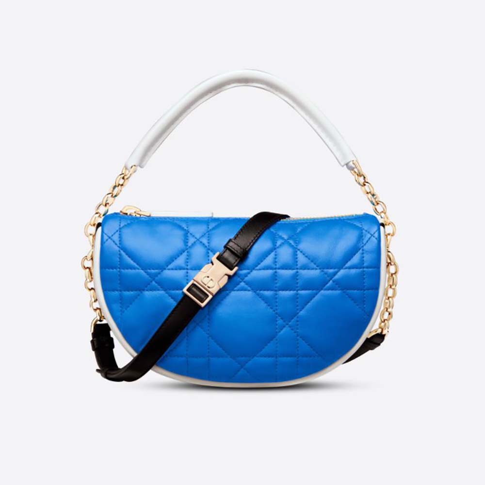 Front view of Dior Women Small Dior Vibe Hobo Bag Fluorescent Blue Macrocannage Lambskin