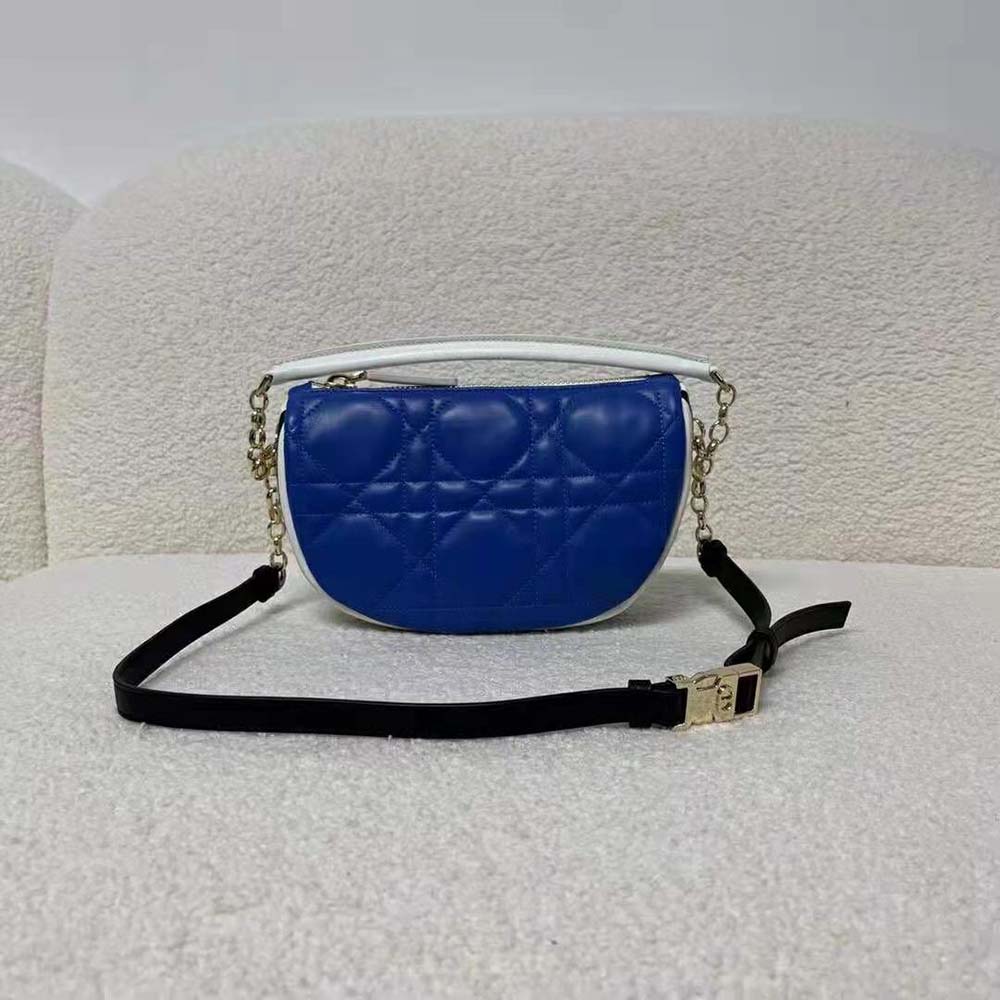 Close-up of macrocannage stitching on Dior Women Small Dior Vibe Hobo Bag Fluorescent Blue