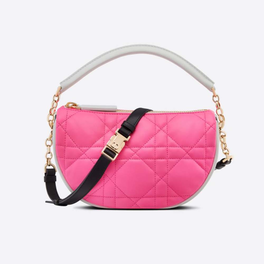 Front view of Dior Women Small Dior Vibe Hobo Bag Fluorescent Pink Macrocannage Lambskin