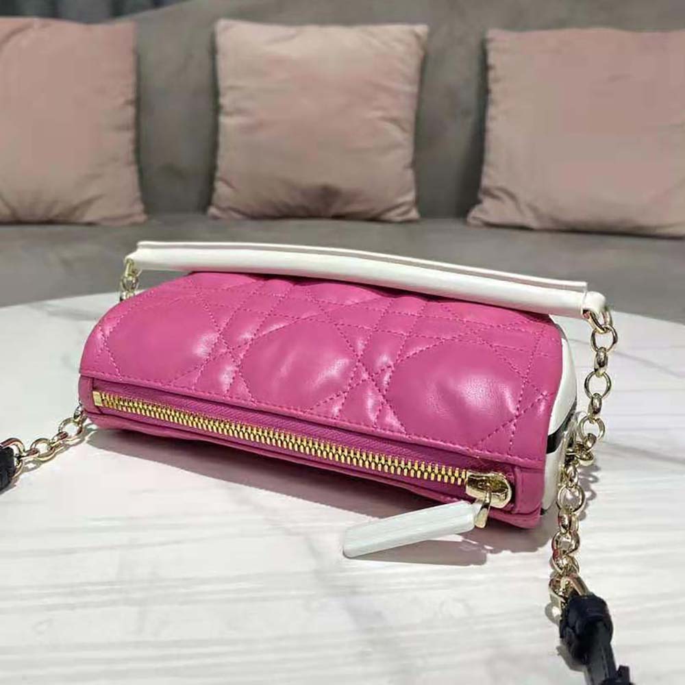 Dior Women Small Dior Vibe Hobo Bag Fluorescent Pink Macrocannage Lambskin - image 5
