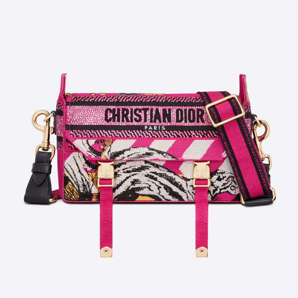 Front view of Dior Women Small Diorcamp Bag Pink Multicolor Toile de Jouy