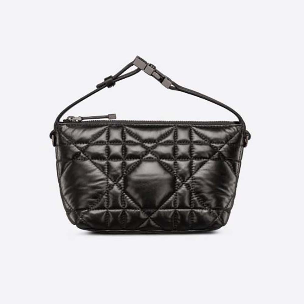 Front view of Dior Women Small Diortravel Nomad Pouch Black Macrocannage Calfskin