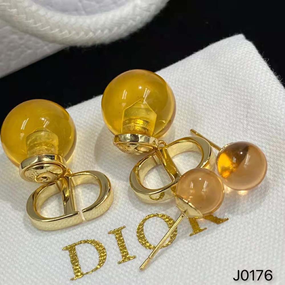 Dior Women Tribales Earrings Gold-Finish Metal and Fluorescent Orange Transparent Resin Pearls - image 5