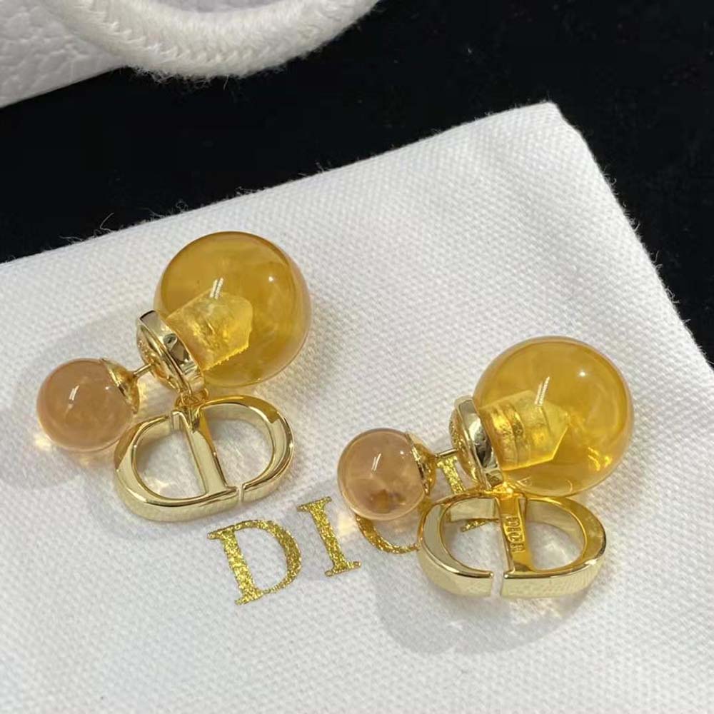 Dior Women Tribales Earrings Gold-Finish Metal and Fluorescent Orange Transparent Resin Pearls - image 4