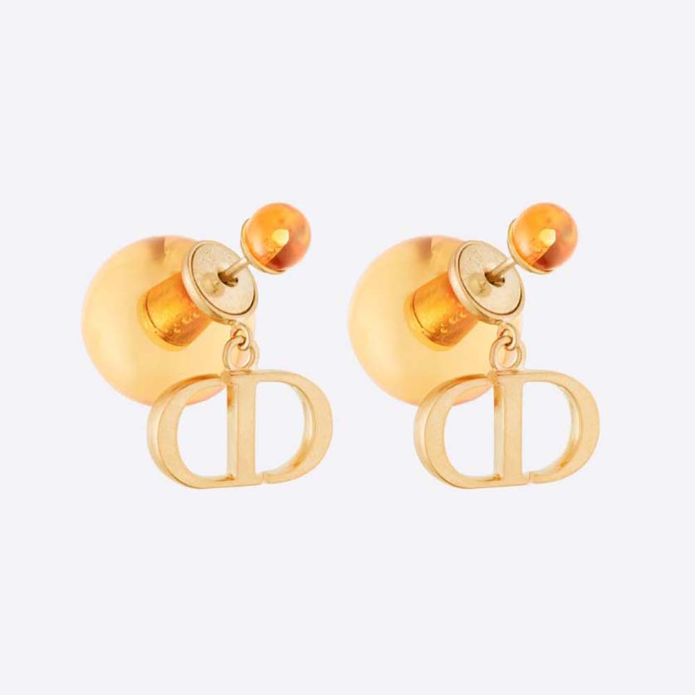 Front view of Dior Women Tribales Earrings Gold-Finish Metal and Fluorescent Orange Transparent Resin Pearls