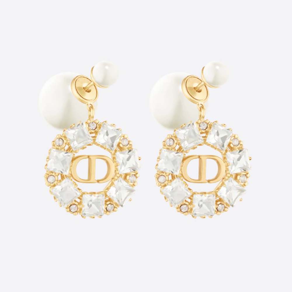 Front close-up of Dior Women Tribales Earrings Gold-Finish Metal and White Resin Pearls