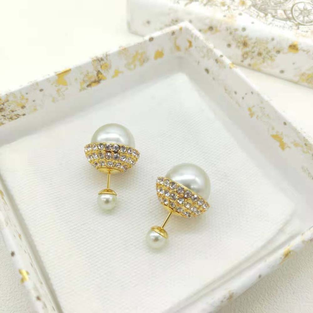 Dior Women Tribales Earrings Gold-Finish Metal with White Resin Pearls and Silver-Tone Crystals - image 5