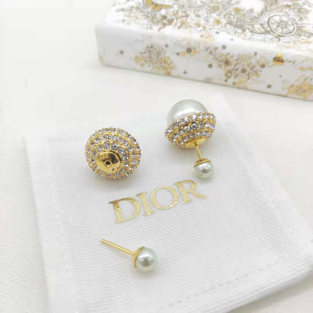 Dior Women Tribales Earrings Gold-Finish Metal with White Resin Pearls and Silver-Tone Crystals - image 4