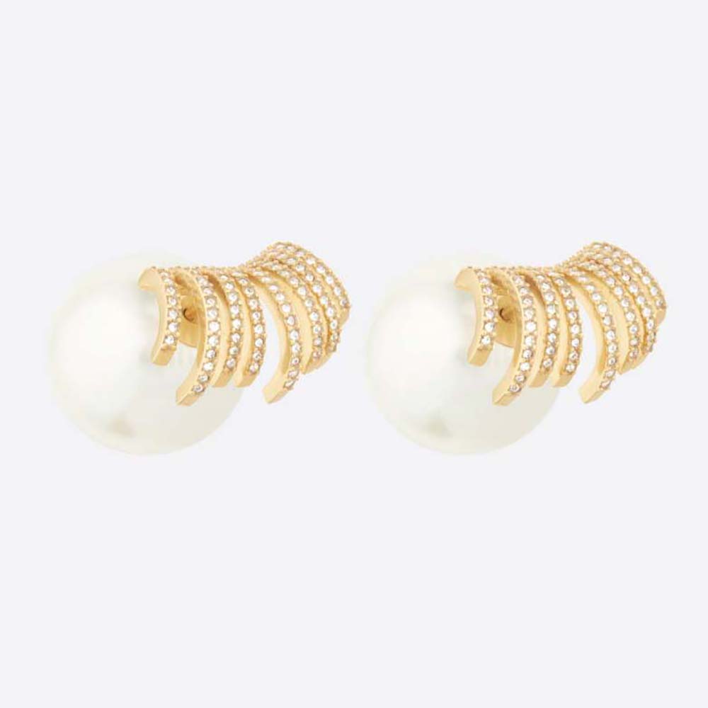 Front view of Dior Women Tribales Earrings Gold-Finish Metal with Pearls