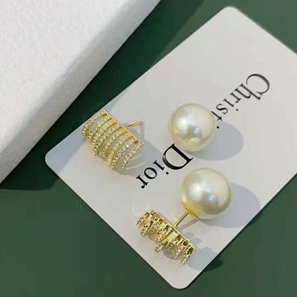 Dior Women Tribales Earrings Gold-Finish Metal with White Resin Pearls and White Crystals - image 5