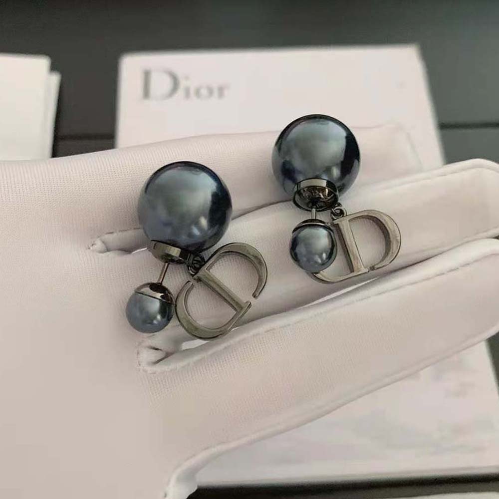 Side angle of Dior Women Tribales Earrings with ruthenium-finish metal