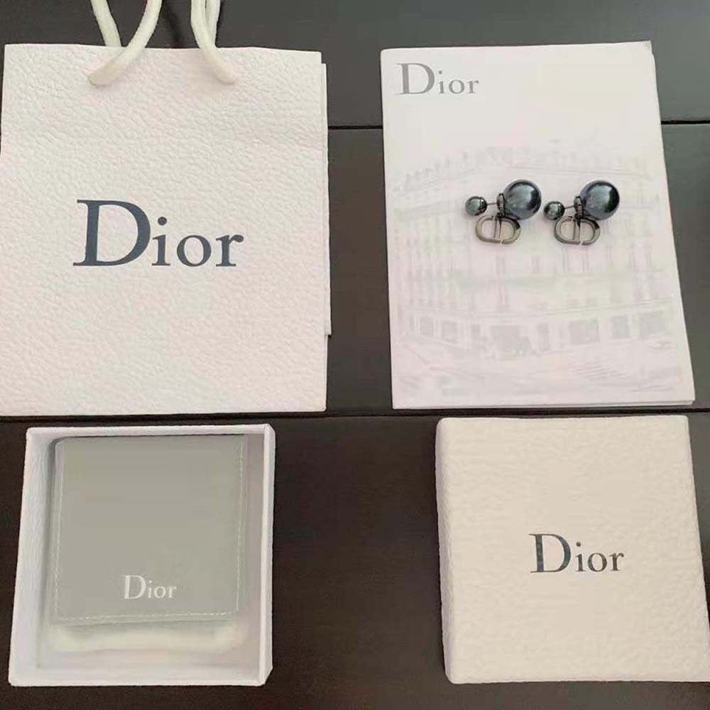 Dior Women Tribales Earrings Ruthenium-Finish Metal and Gray Resin Pearls - image 5