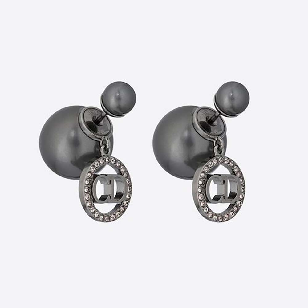 Close-up of Dior Women Tribales Earrings showing gray resin pearls