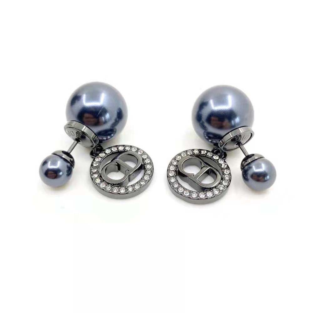 Side angle of Dior Women Tribales Earrings highlighting black crystals