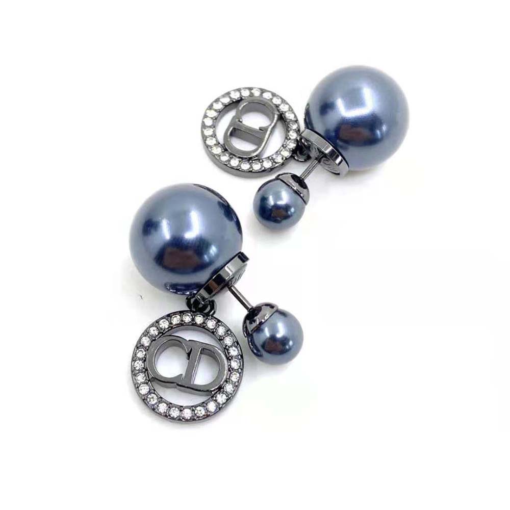 Dior Women Tribales Earrings Ruthenium-Finish Metal with Gray Resin Pearls and Black Crystals - image 6