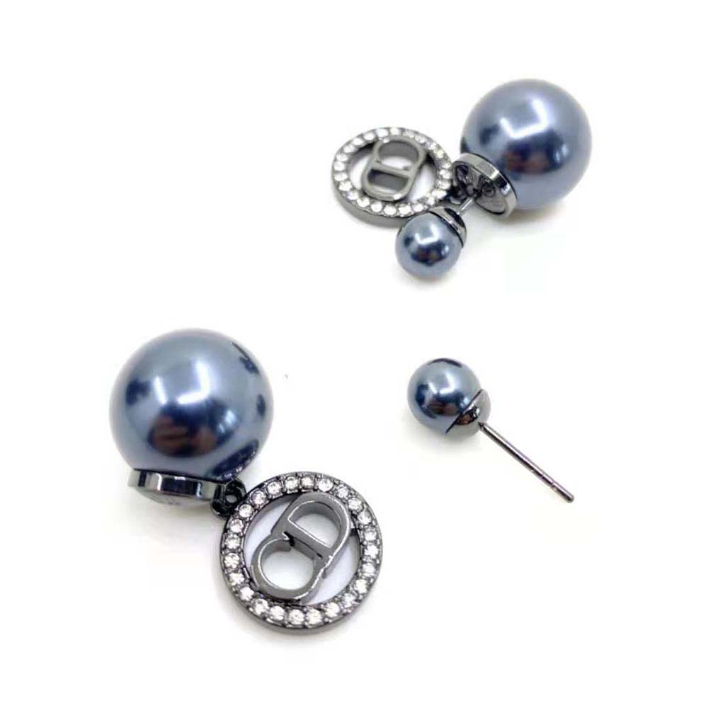 Dior Women Tribales Earrings Ruthenium-Finish Metal with Gray Resin Pearls and Black Crystals - image 5