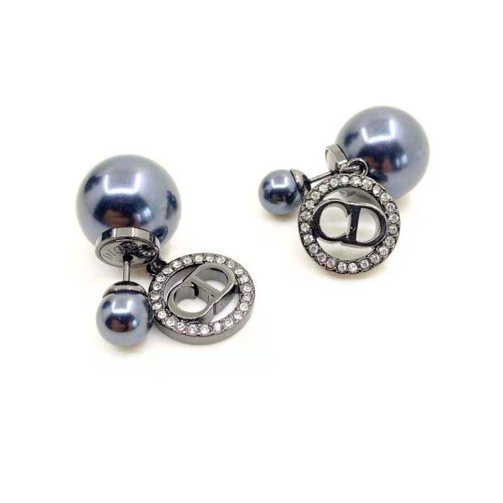 Dior Women Tribales Earrings Ruthenium-Finish Metal with Gray Resin Pearls and Black Crystals - image 4