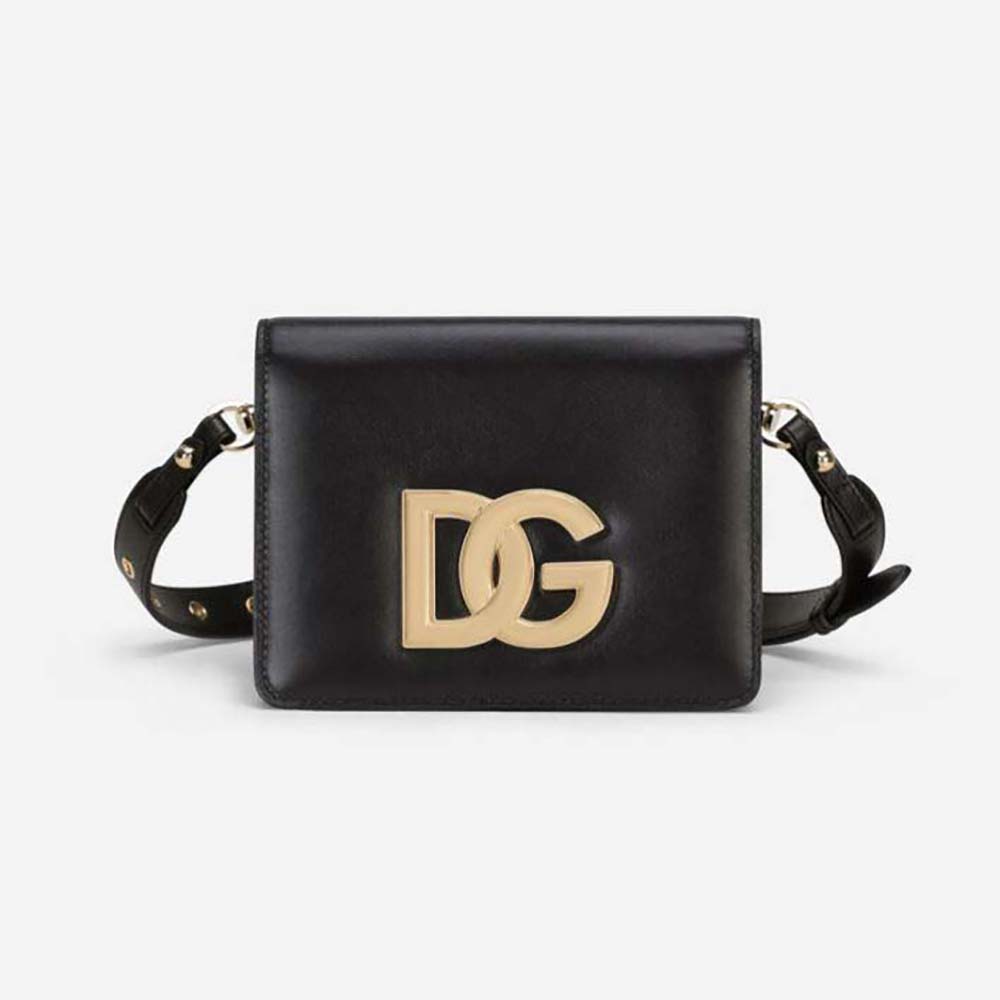 Front view of Dolce Gabbana D&G Women Calfskin Crossbody 3.5 Bag-Black