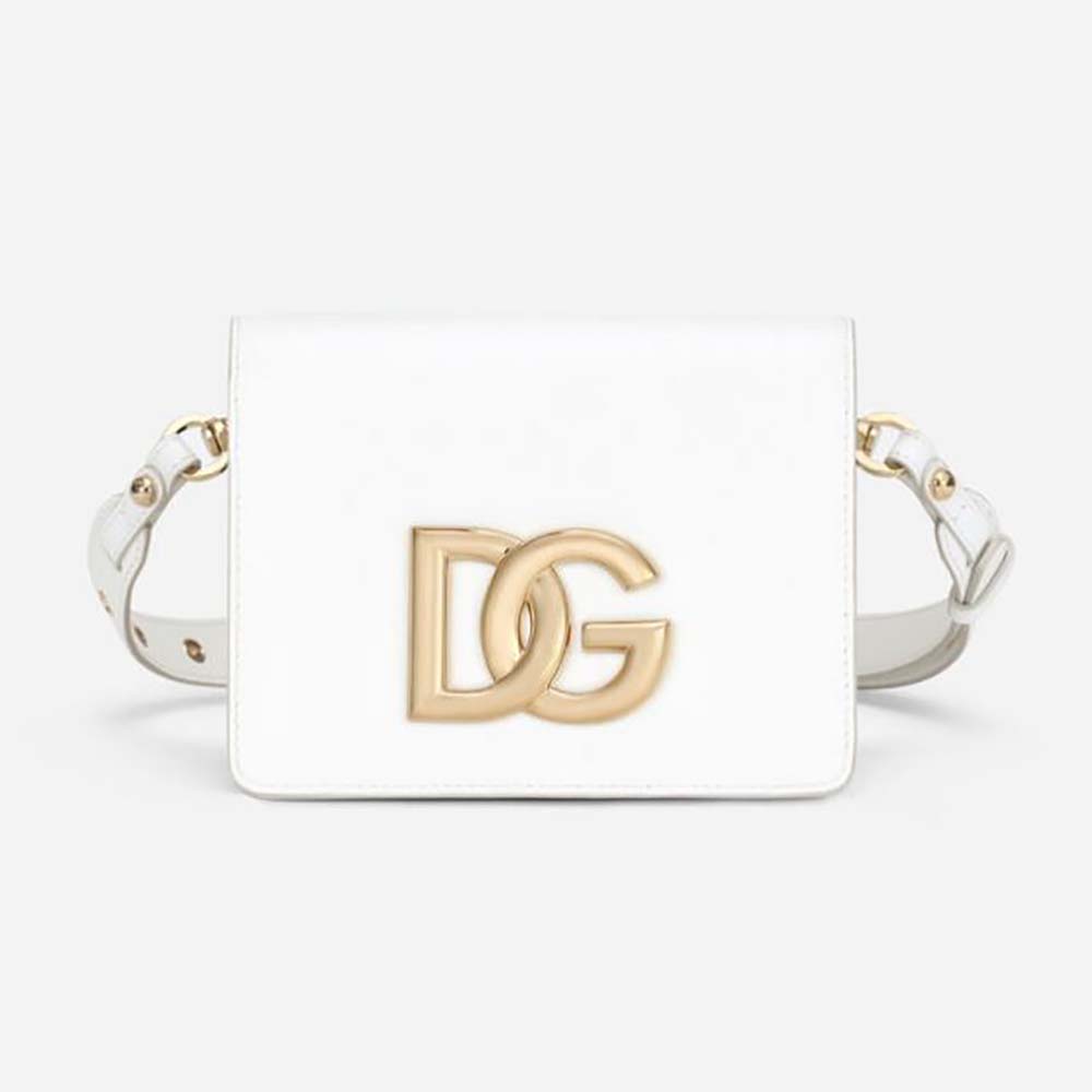Front view of Dolce Gabbana D&G Women Calfskin Crossbody 3.5 Bag-White